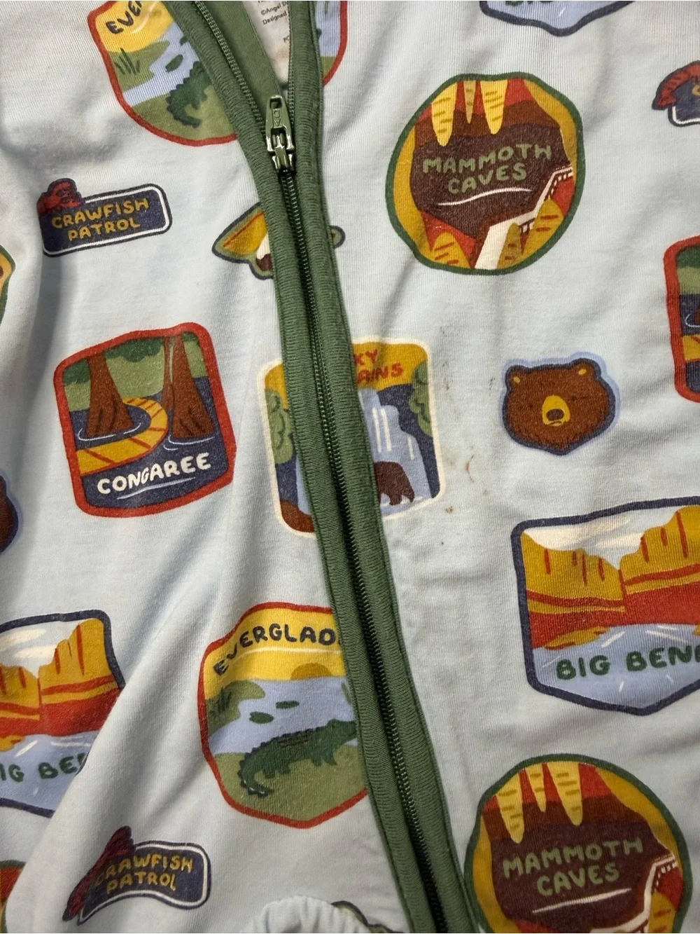 Angel Dear Light Blue & Green National Park Patch Print One-Piece Footie